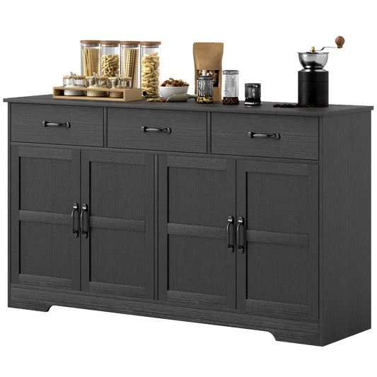Modern Sideboard Buffet Cabinet, 3 Drawers, Adjustable Shelves, Distressed Black, Black Bar Cabinets Distressed Black at Gallery Canada