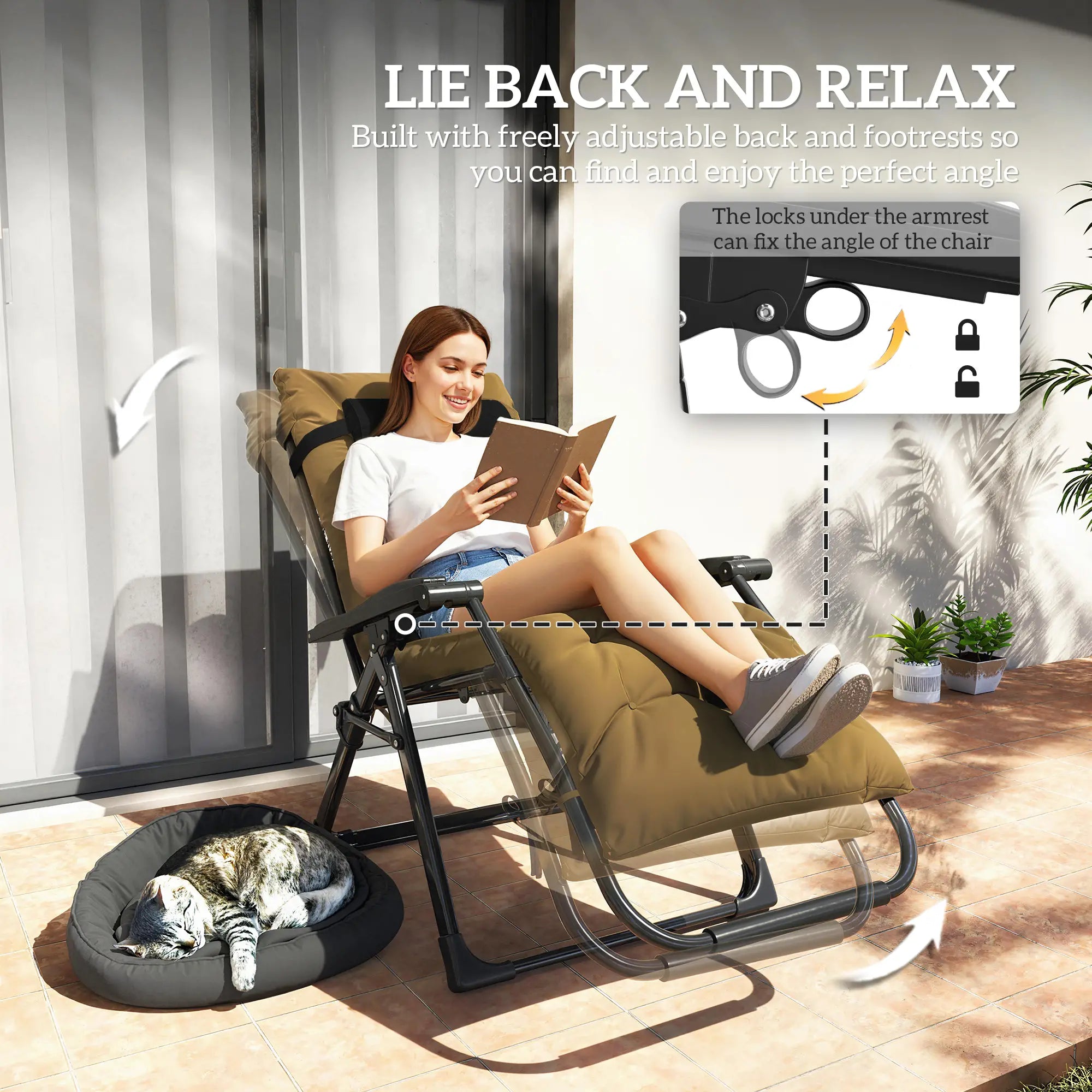 Folding Garden Chairs Set Of 2, Reclining Zero Gravity, Khaki Lounger Chairs at Gallery Canada
