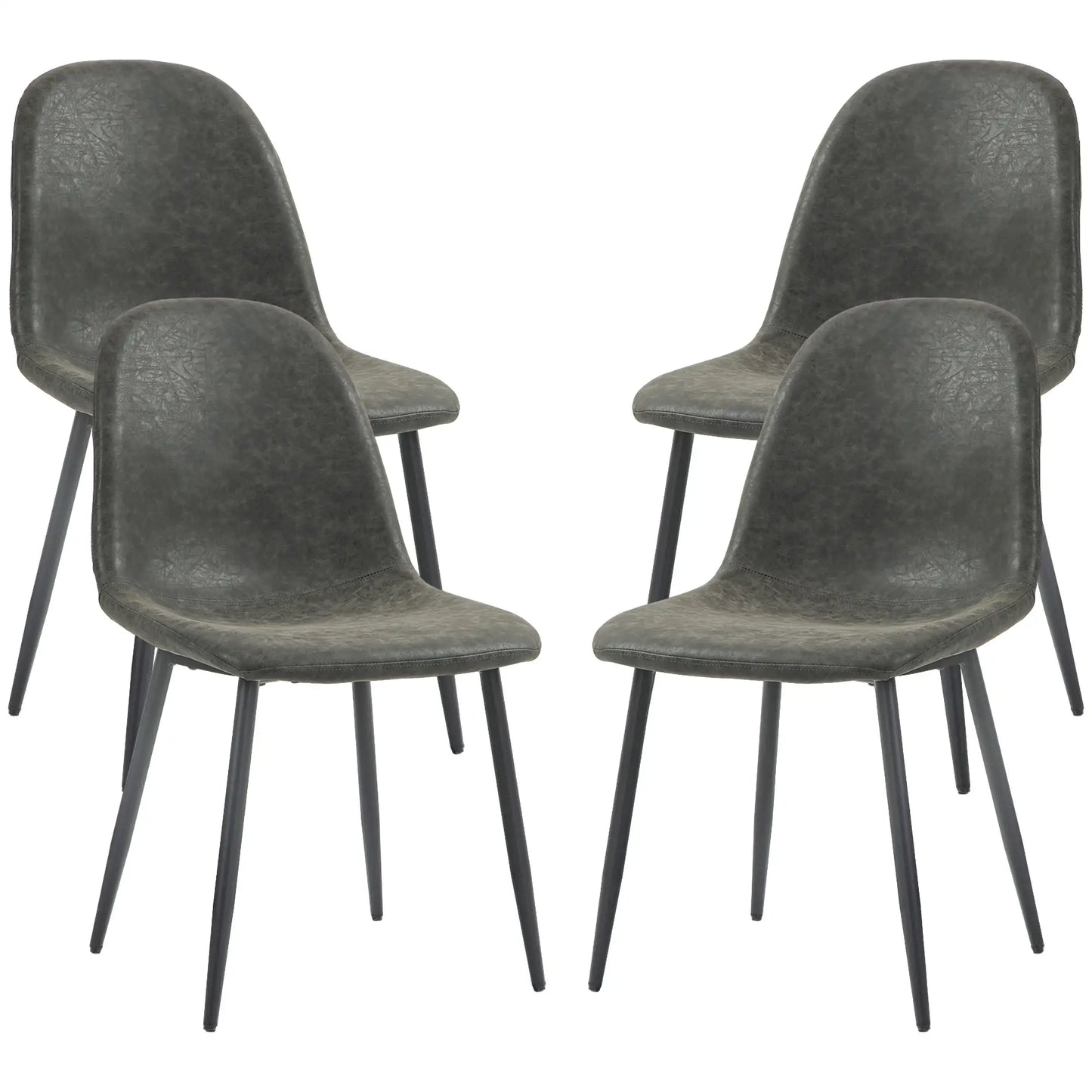 Retro Dining Chairs Set of 4, PU Leather Upholstered, Kitchen Living Room Bar Stools Dark Grey at Gallery Canada