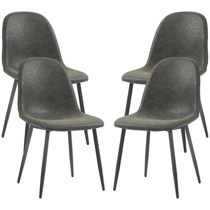 Retro Dining Chairs Set of 4, PU Leather Upholstered, Kitchen Living Room Bar Stools Dark Grey at Gallery Canada