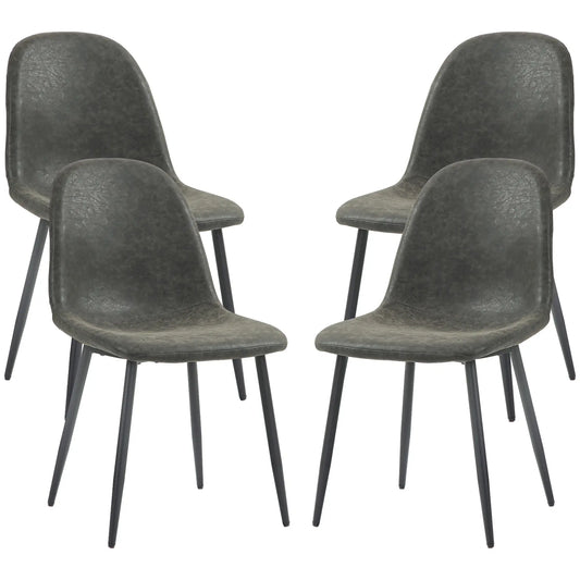 Retro Dining Chairs Set of 4, PU Leather Upholstered, Kitchen Living Room Bar Stools Dark Grey at Gallery Canada