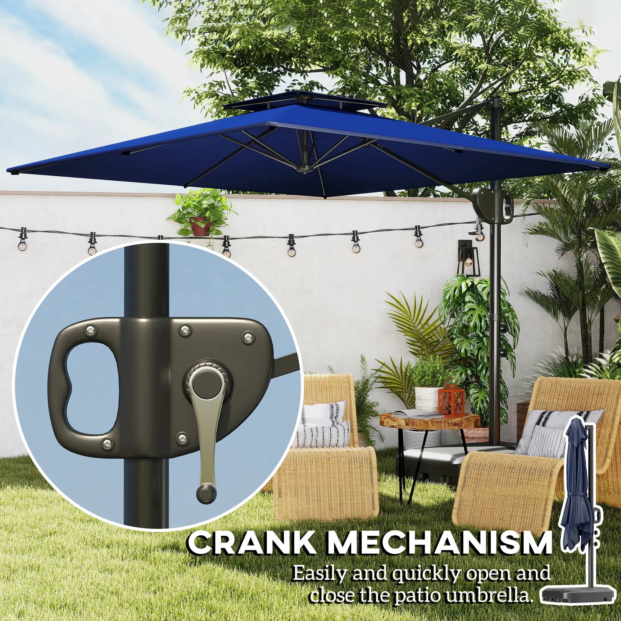 Square Cantilever Patio Umbrella, Double Top, 8' x 9', Dark Blue Offset Cantilever Umbrellas at Gallery Canada
