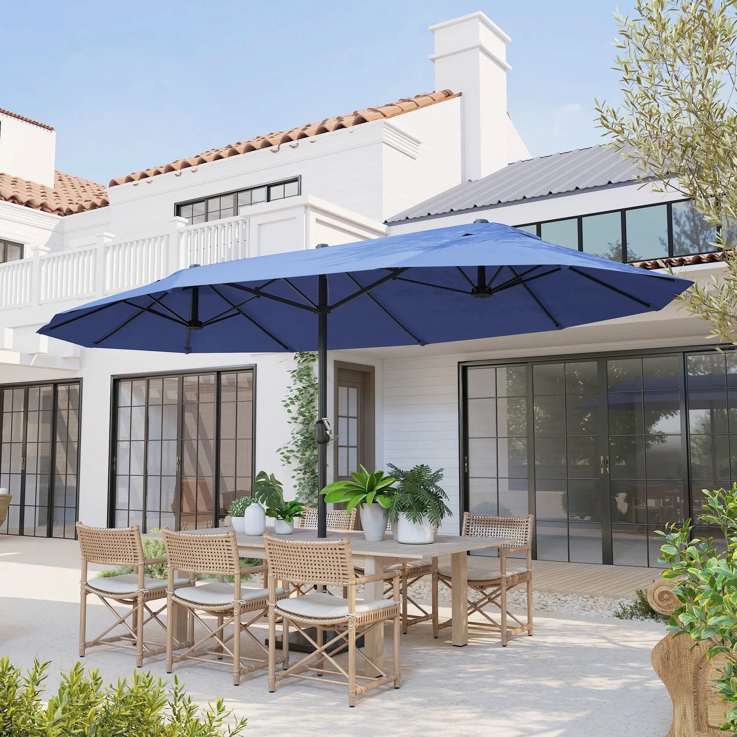 15ft Double-Sided Patio Umbrella, Twin Canopy, Crank, Blue Sun Umbrellas at Gallery Canada