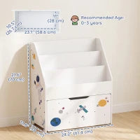 Bibliothèque pour enfants à 3 niveaux, tiroir mobile, de 3 à 8 ans, blanc