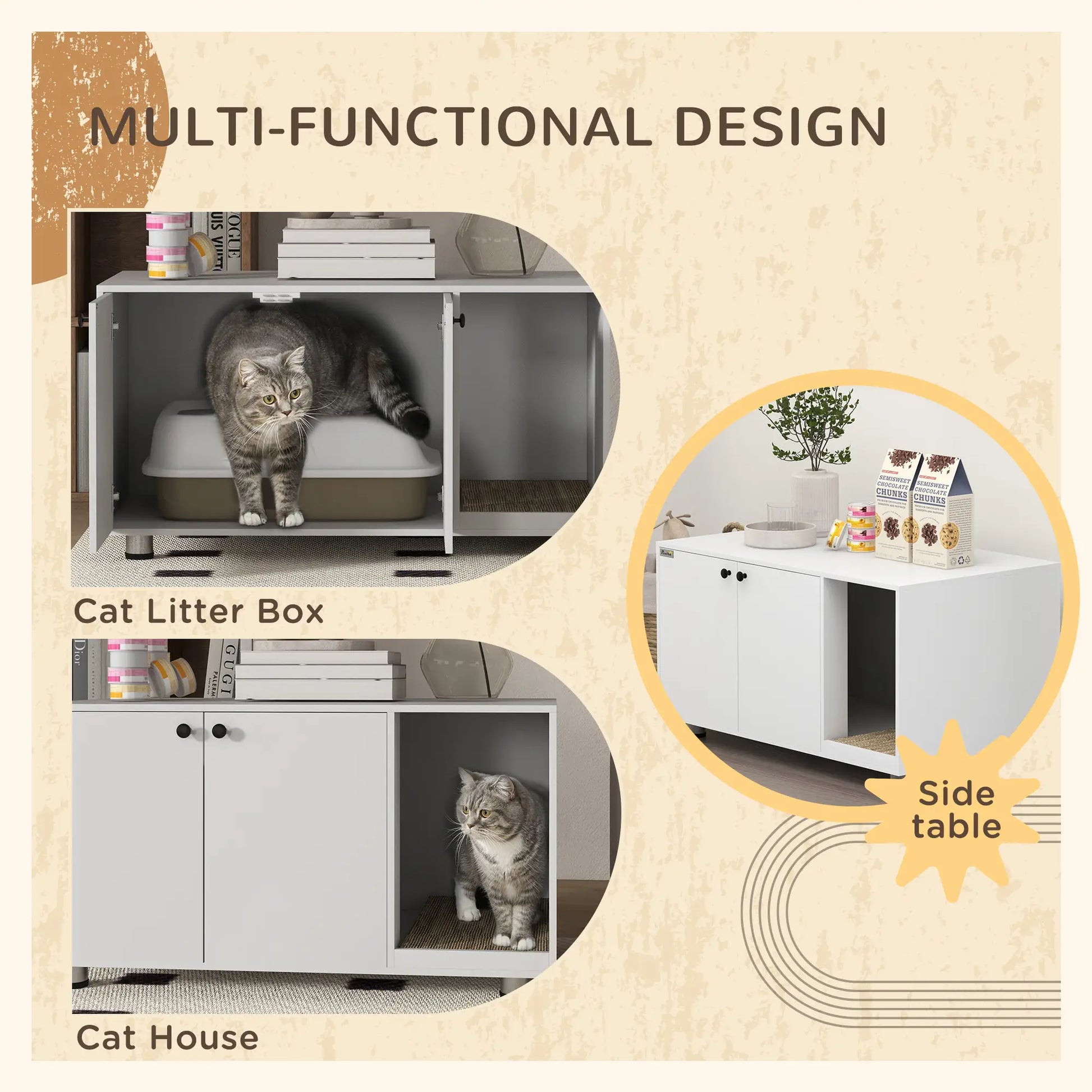 Hidden Cat Litter Box Furniture, Double Doors, Scratching Pad, White Cat Litter Box Enclosures at Gallery Canada