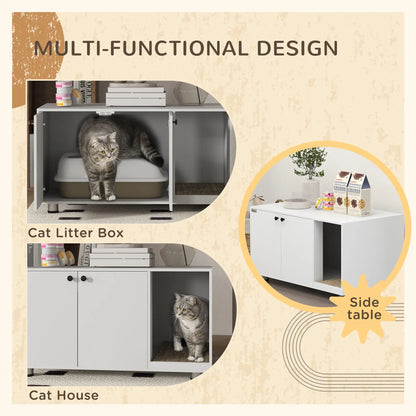 Hidden Cat Litter Box Furniture, Double Doors, Scratching Pad, White Cat Litter Box Enclosures at Gallery Canada