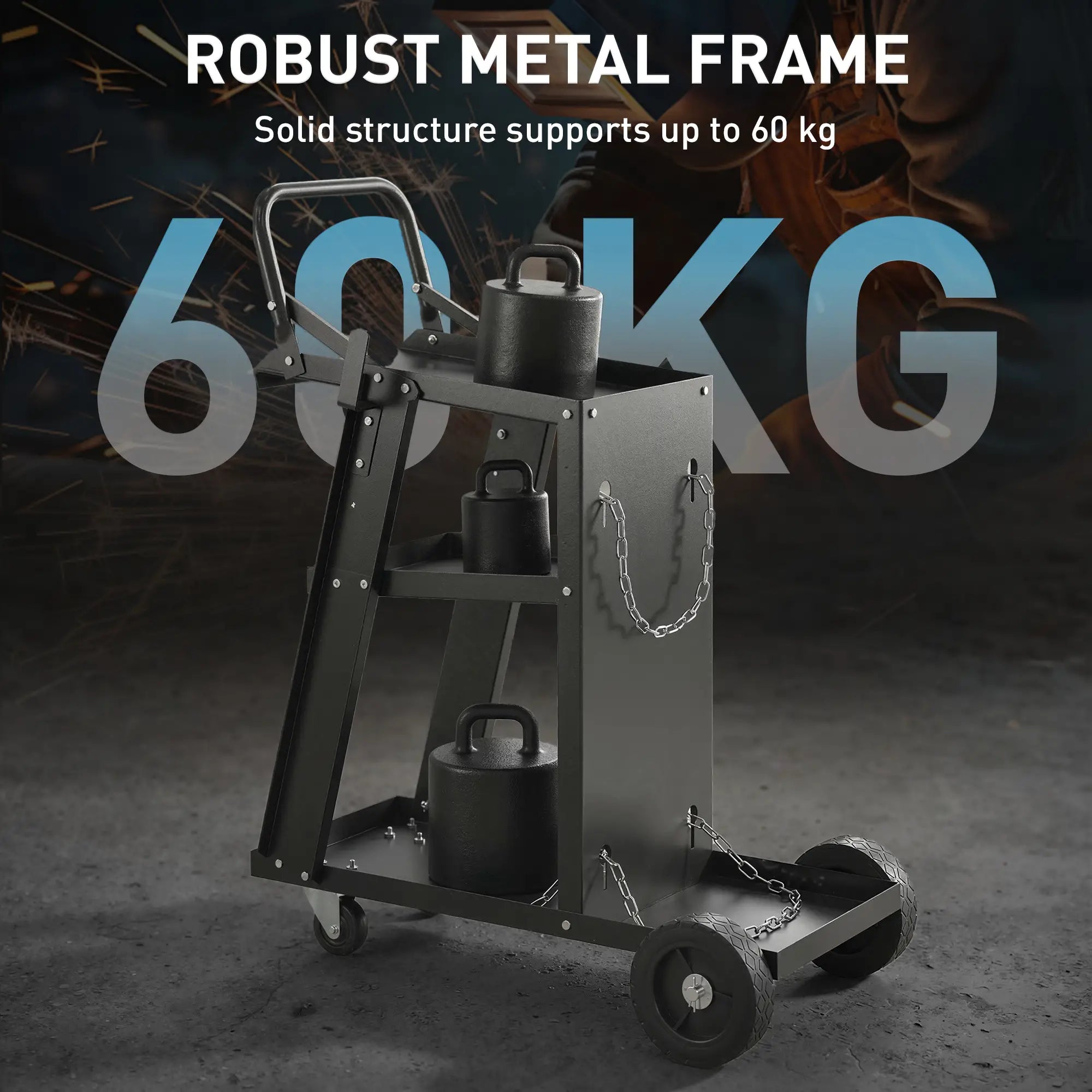 Welding Utility Cart 3-Tier Heavy Duty Rolling Tool Cart with Gas Cylinder Holder Black Tool Organizers at Gallery Canada