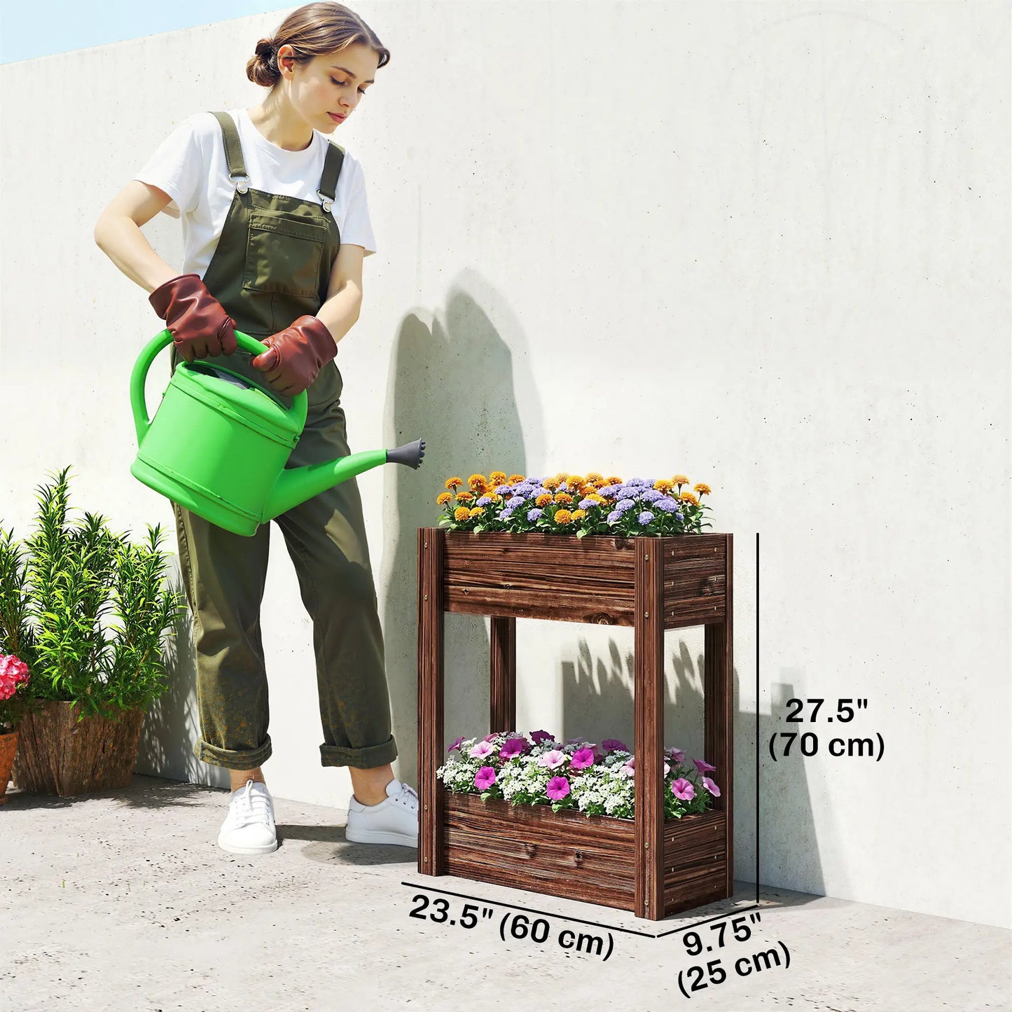 2-Tier Wooden Raised Garden Bed, 23.6" x 9.8" x 27.6", Elevated Planter Box Elevated Garden Beds at Gallery Canada