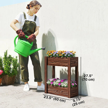 2-Tier Wooden Raised Garden Bed, 23.6" x 9.8" x 27.6", Elevated Planter Box Elevated Garden Beds at Gallery Canada