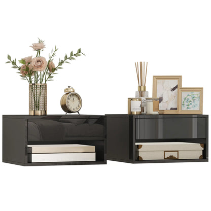 Floating Bedside Tables, Wall-Mounted Nightstand, High Gloss Black Bedside Tables at Gallery Canada