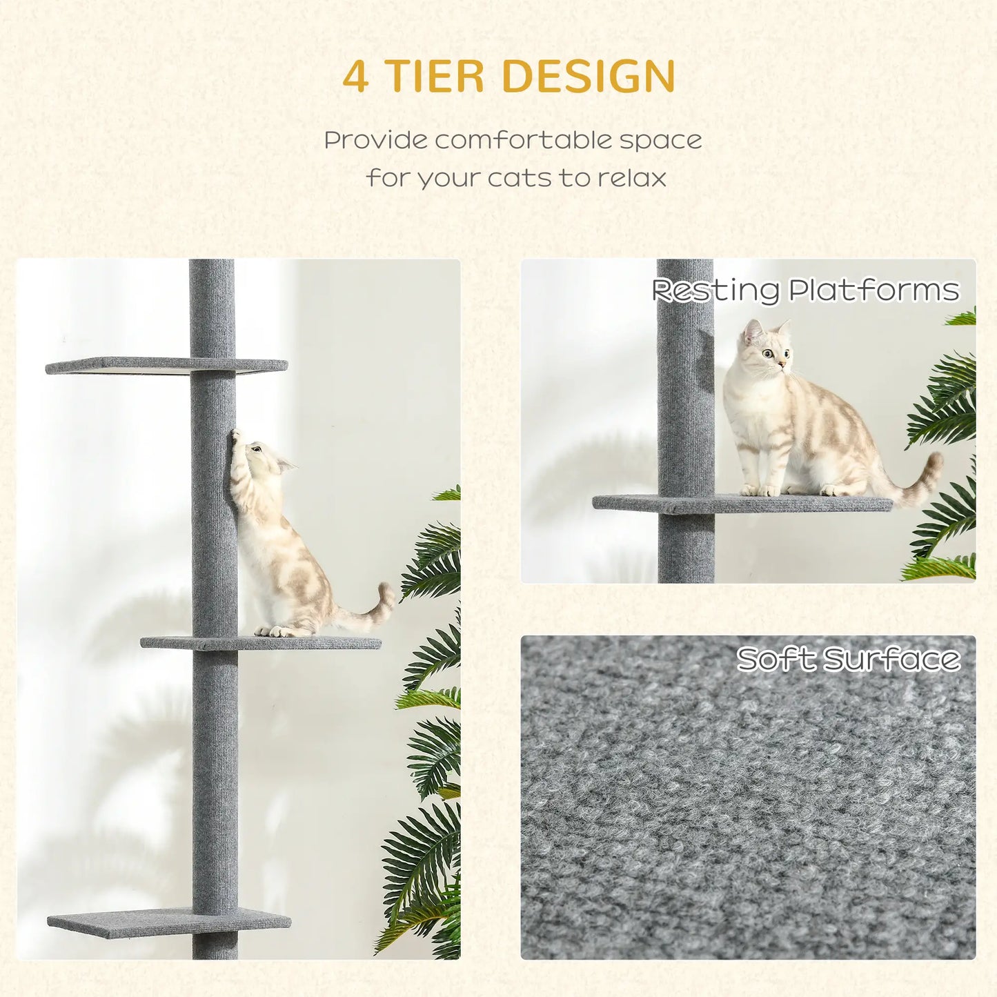 100 Cat Tree, 3 Perches Activity Center, Grey Floor to Ceiling Cat Trees at Gallery Canada