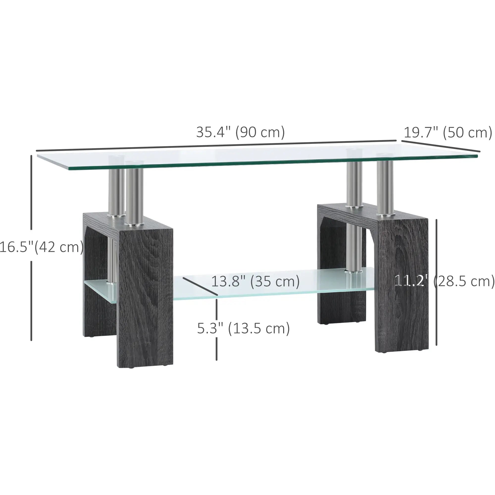 Rectangular Glass Coffee Table, 2-Tier Center Table, Grey Coffee Tables at Gallery Canada