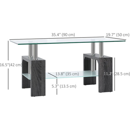 Rectangular Glass Coffee Table, 2-Tier Center Table, Grey Coffee Tables at Gallery Canada