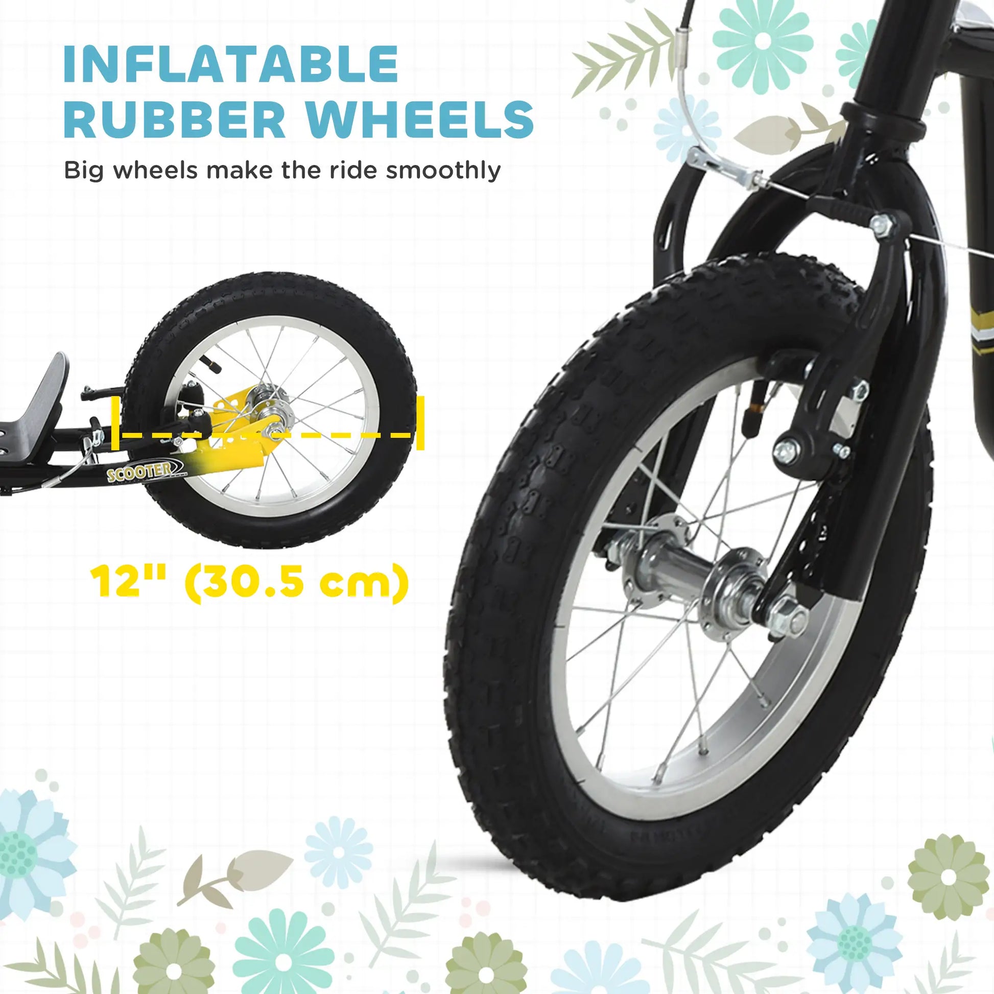 Dual Brakes Kick Scooter, 12-Inch Inflatable Wheel, Age 5+, Black Scooters at Gallery Canada