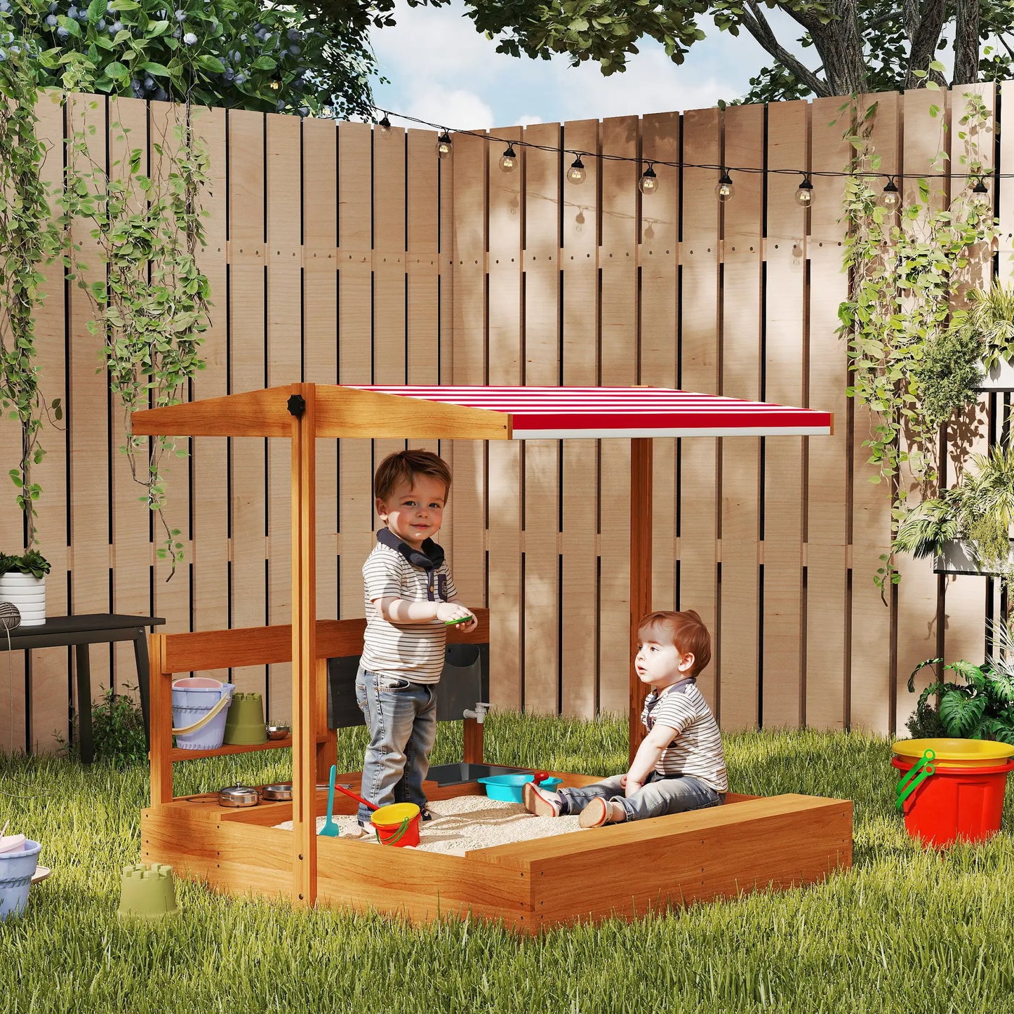 Kids Sandbox with Cover, Wooden Sand Box with Seat, Storage, 3-7 Years, Red Sandboxes & Accessories at Gallery Canada