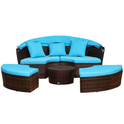 Outdoor Daybed with Canopy, PE Rattan Round Sofa, Light Blue Daybeds at Gallery Canada