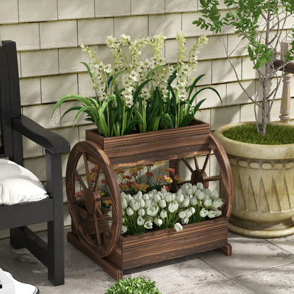 2-Tier Raised Garden Bed, Wooden Wagon Planter Box, Carbonized Wooden Planter Boxes at Gallery Canada