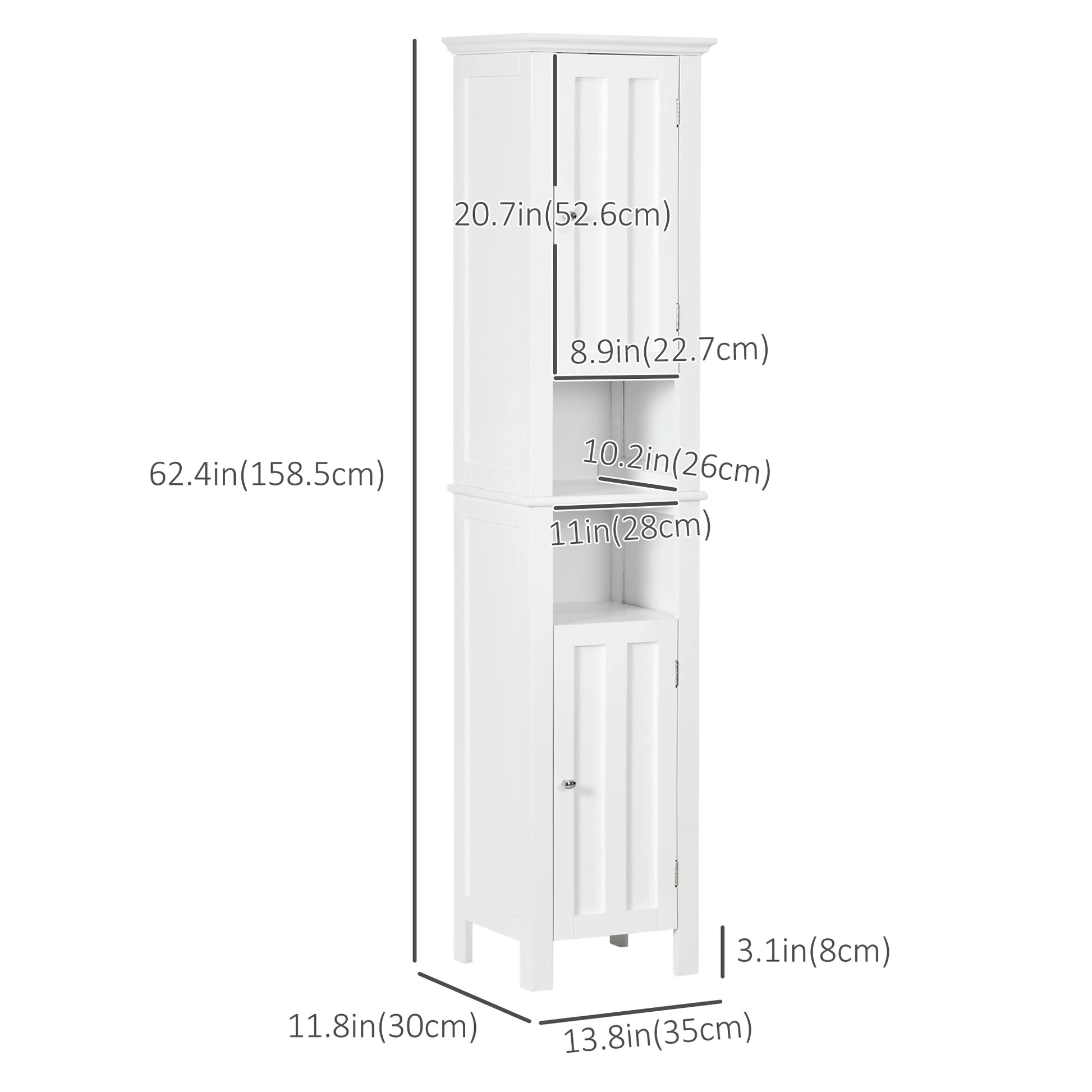 Freestanding Bathroom Cabinet, Open Shelves, 13.8" x 11.8" x 62.4", White Bathroom Cabinets at Gallery Canada