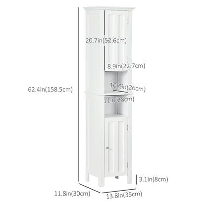 Freestanding Bathroom Cabinet, Open Shelves, 13.8" x 11.8" x 62.4", White Bathroom Cabinets at Gallery Canada