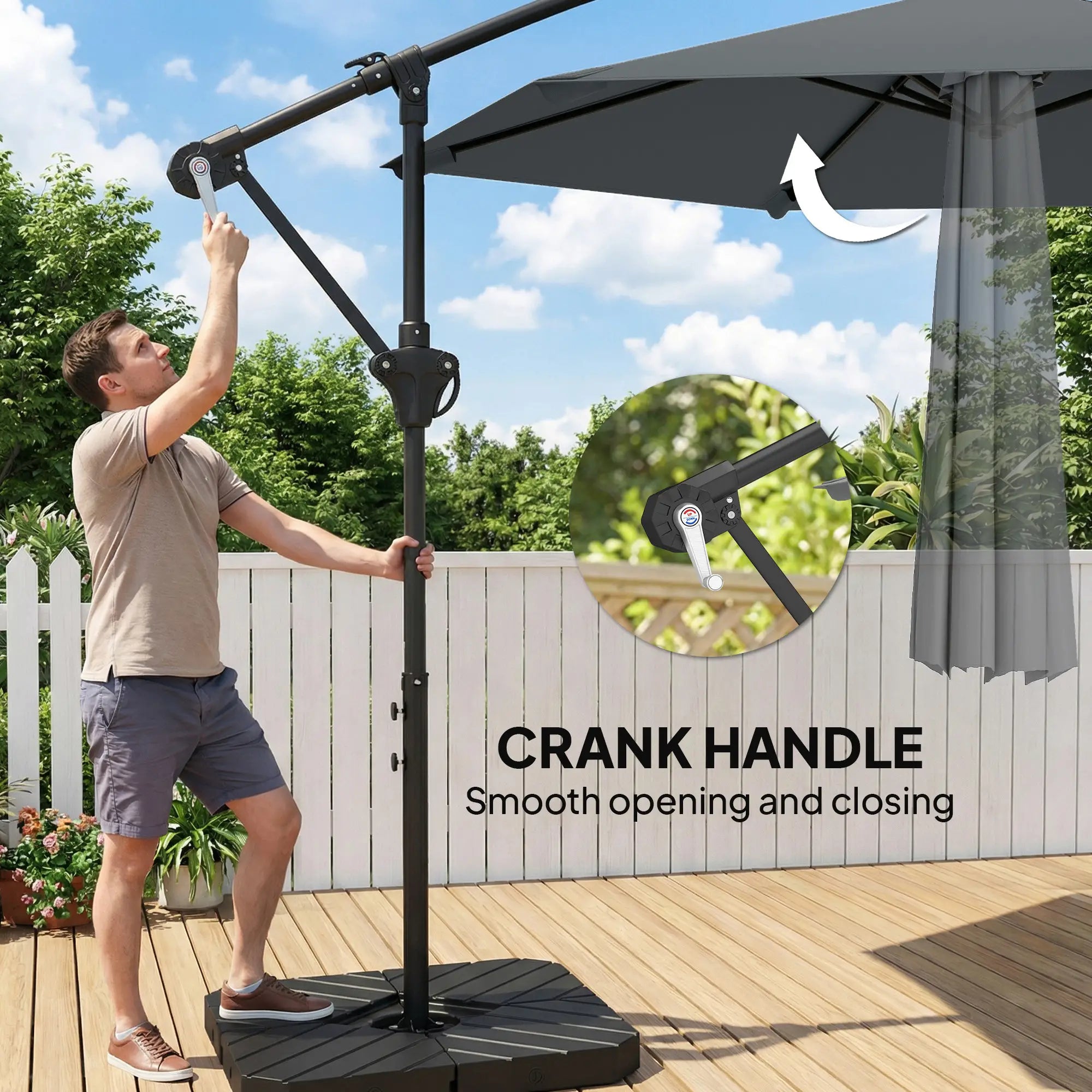 9.7 ft Offset Patio Umbrella, Water Sand Fillable Weights, Dark Grey Offset Cantilever Umbrellas at Gallery Canada