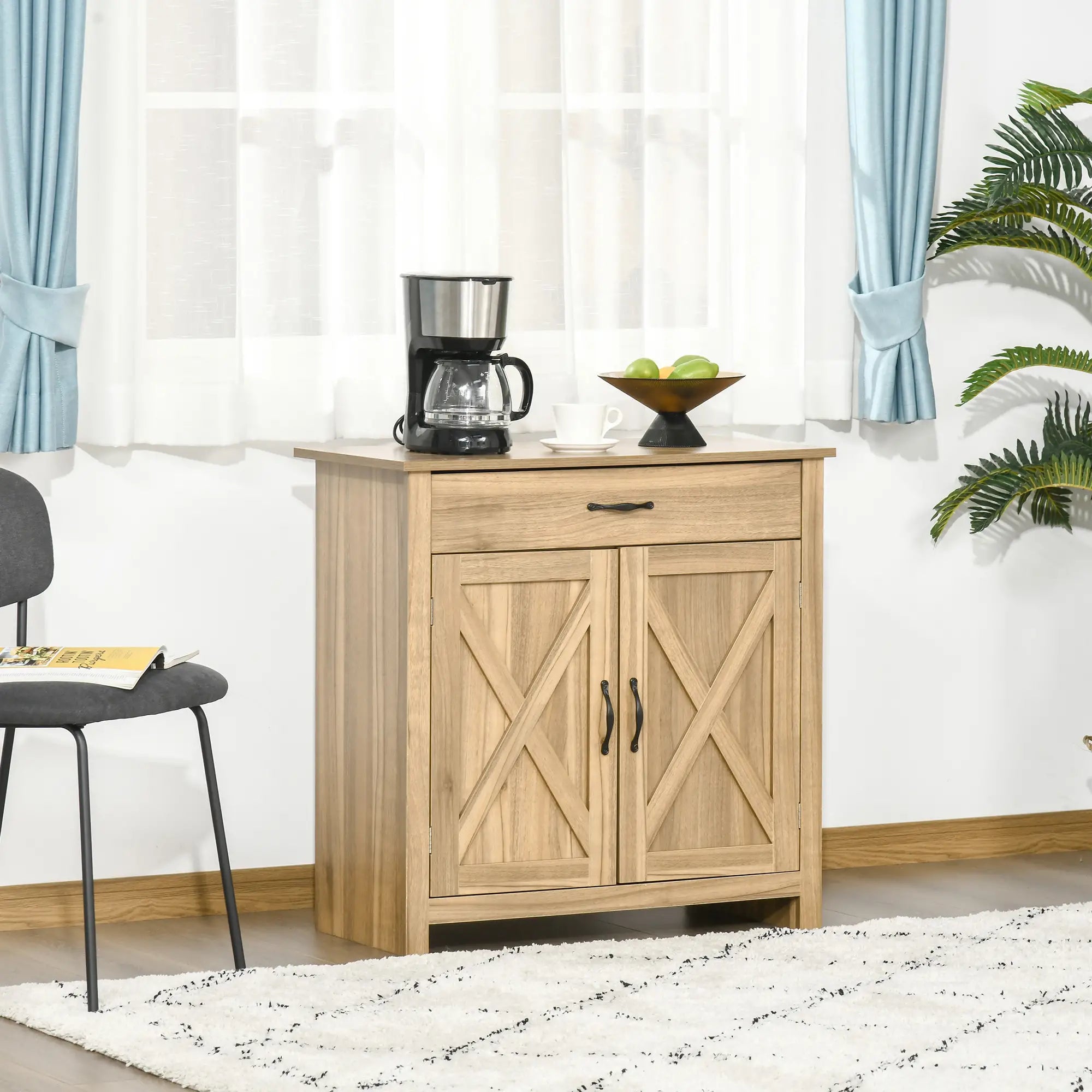 Farmhouse Sideboard, Buffet Cabinet with Barn Doors, Distressed Brown, Brown Bar Cabinets at Gallery Canada