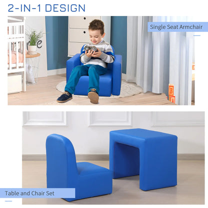 Kids Sofa, 2-in-1 Toddler Table and Chair, Armchair for 3-9 Years, Blue Kids Chairs & Seating at Gallery Canada