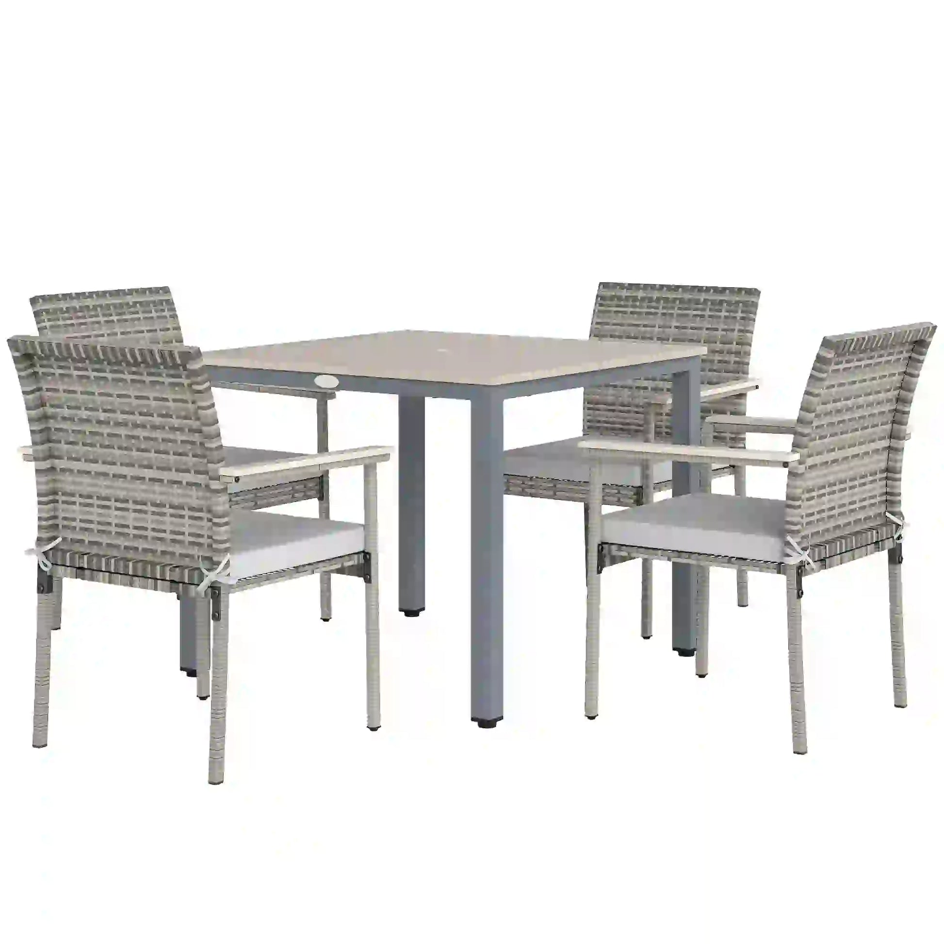 5-Piece Wicker Outdoor Furniture Set, Rattan Patio Dining with Cushions, Grey Patio Furniture Sets Grey at Gallery Canada