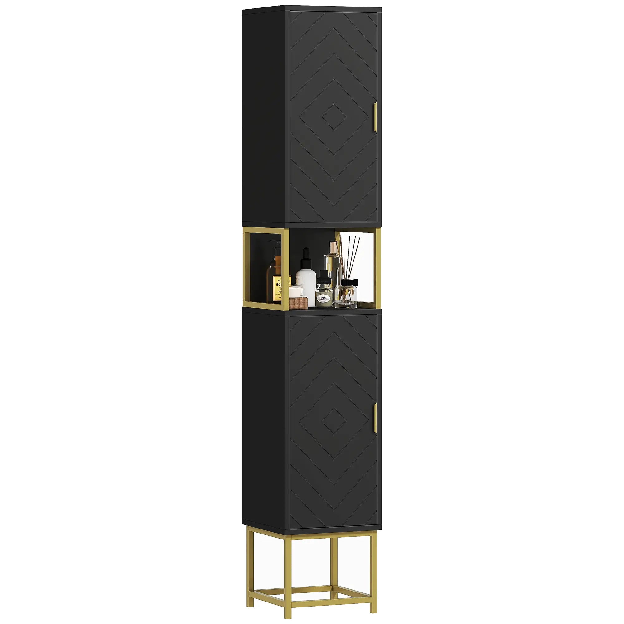 Tall Bathroom Storage Cabinet, Narrow with Adjustable Shelf, Black Bathroom Cabinets at Gallery Canada