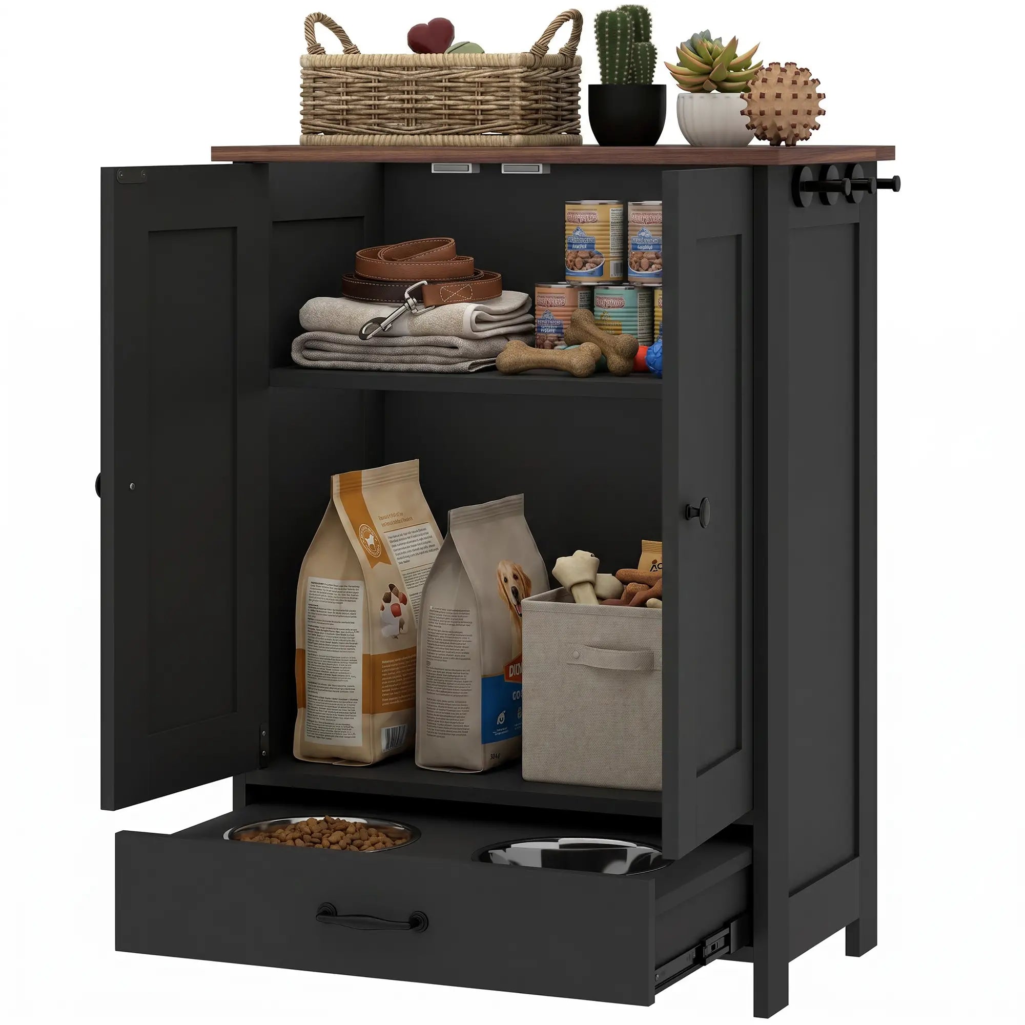 Dog Food Storage Container, Adjustable Panel, Hooks, Medium Size, Black Dog Bowls at Gallery Canada