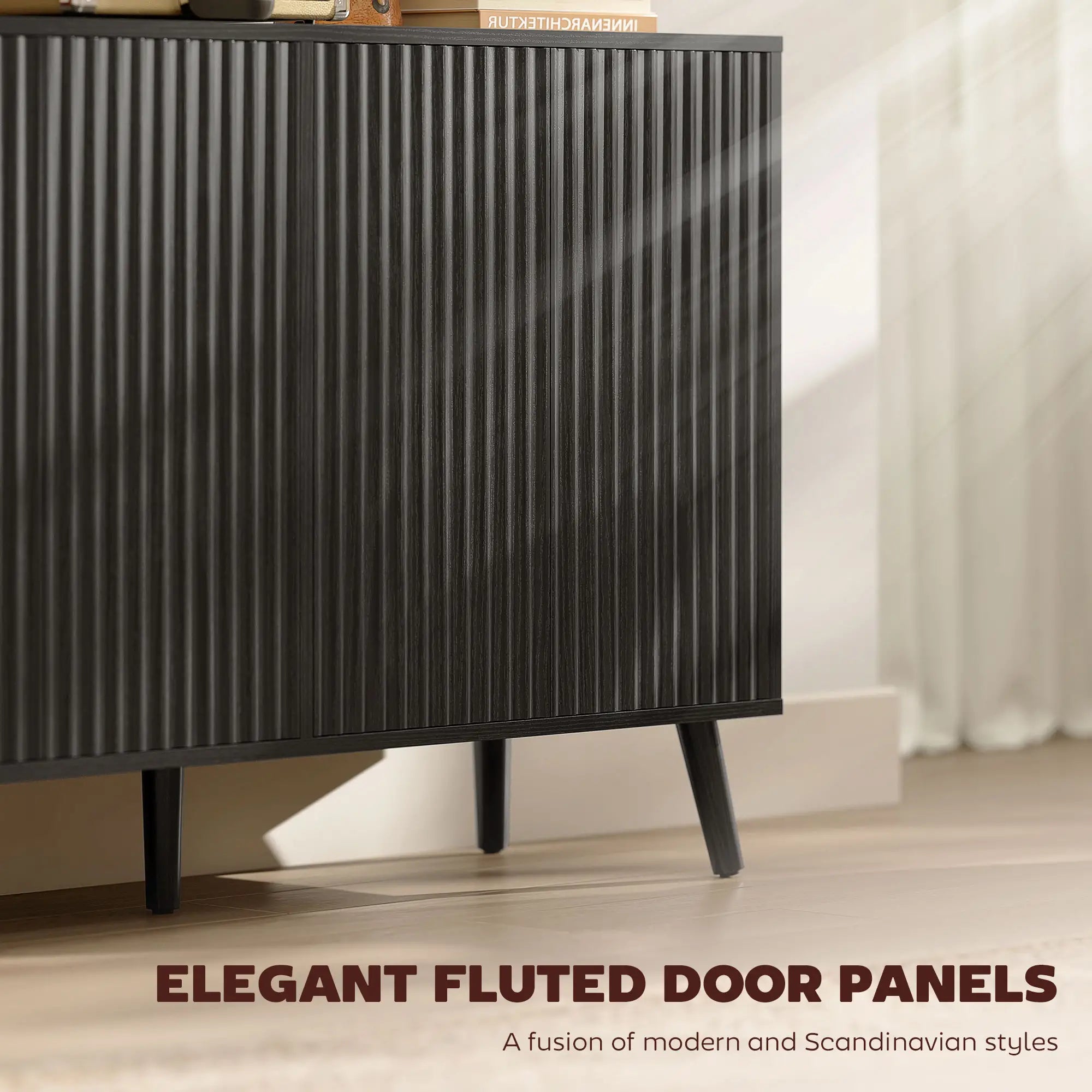 Buffet Cabinet with Storage, Modern Fluted Sideboard, Black Bar Cabinets at Gallery Canada