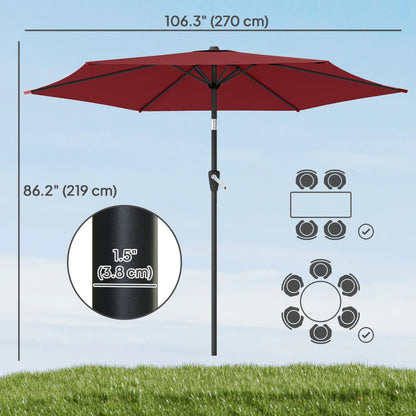 9FT Patio Umbrella, Tilt Crank, 6 Ribs, UV Protection Sun Umbrellas at Gallery Canada