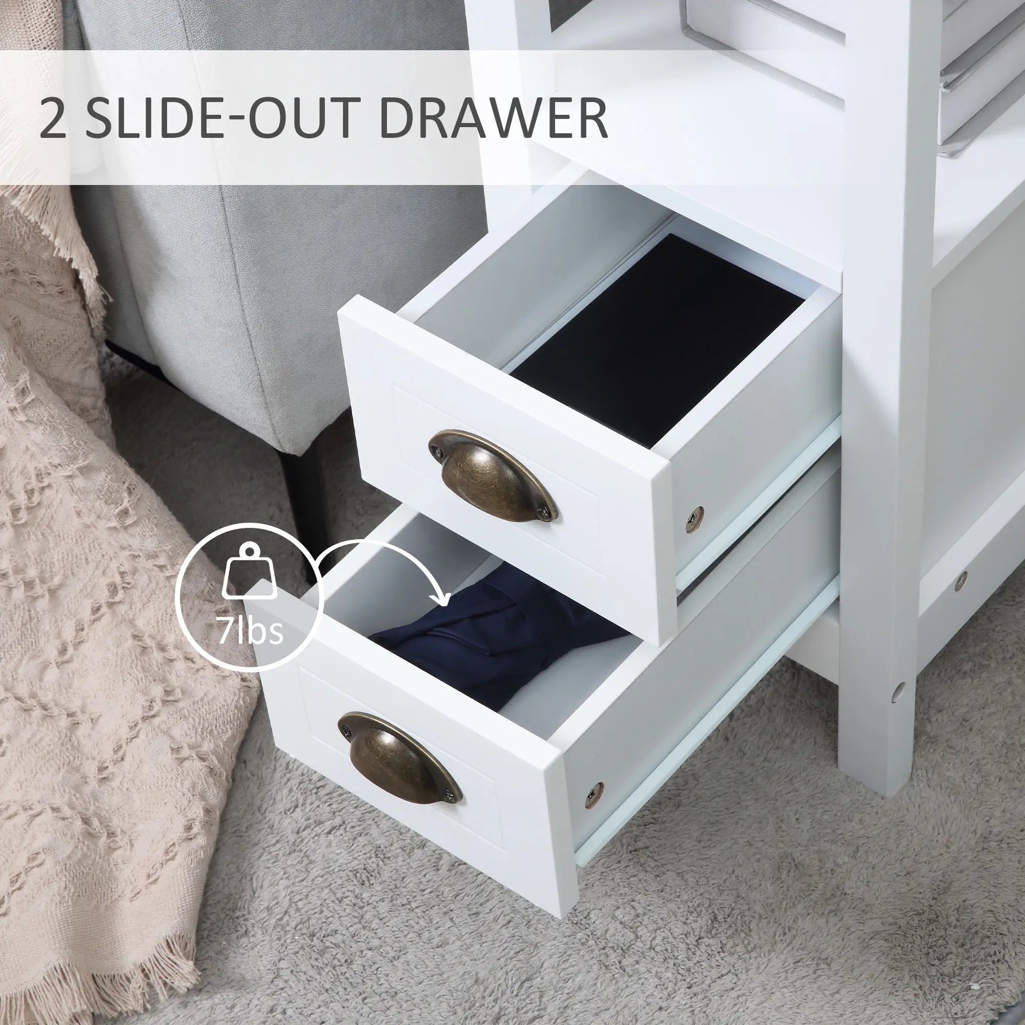 Slim End Table with 2 Drawers, Storage Shelf, White Side Tables at Gallery Canada