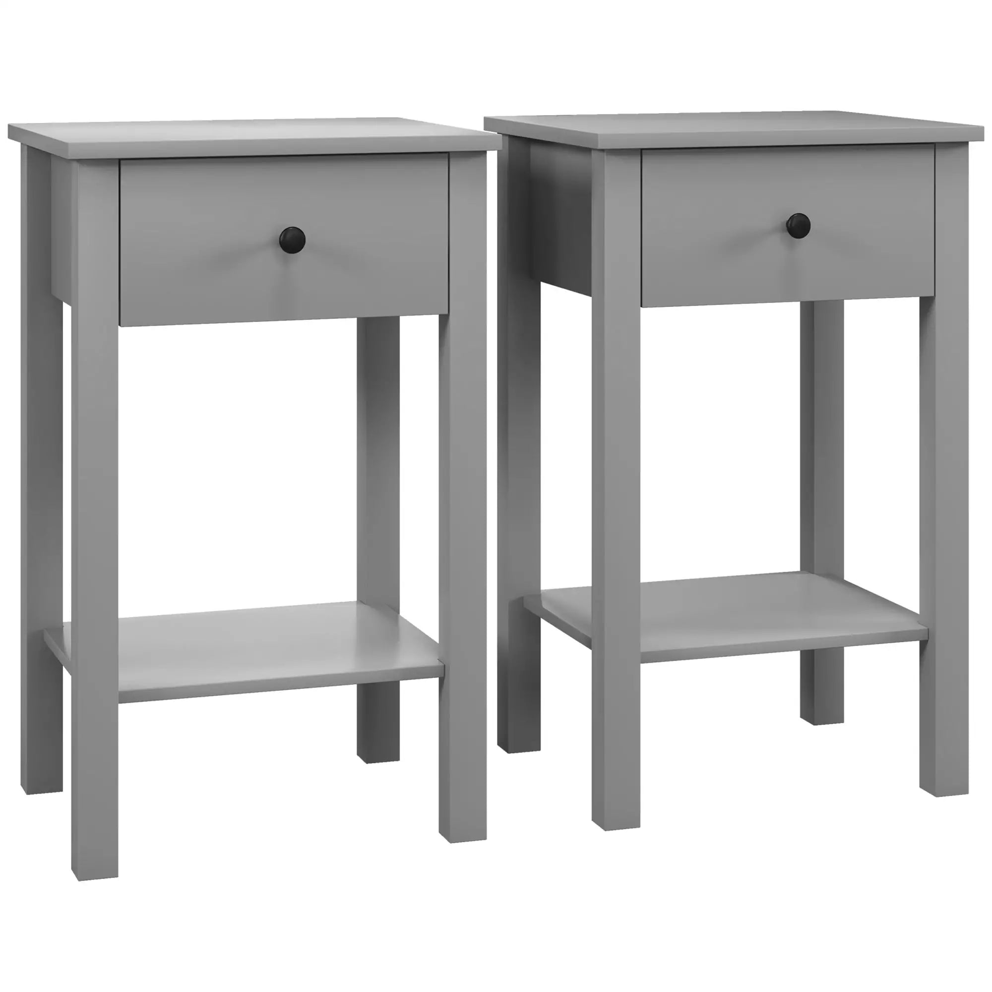 2-Tier End Tables Set of 2, with Drawer, Bottom Shelf, Grey Side Tables Grey at Gallery Canada