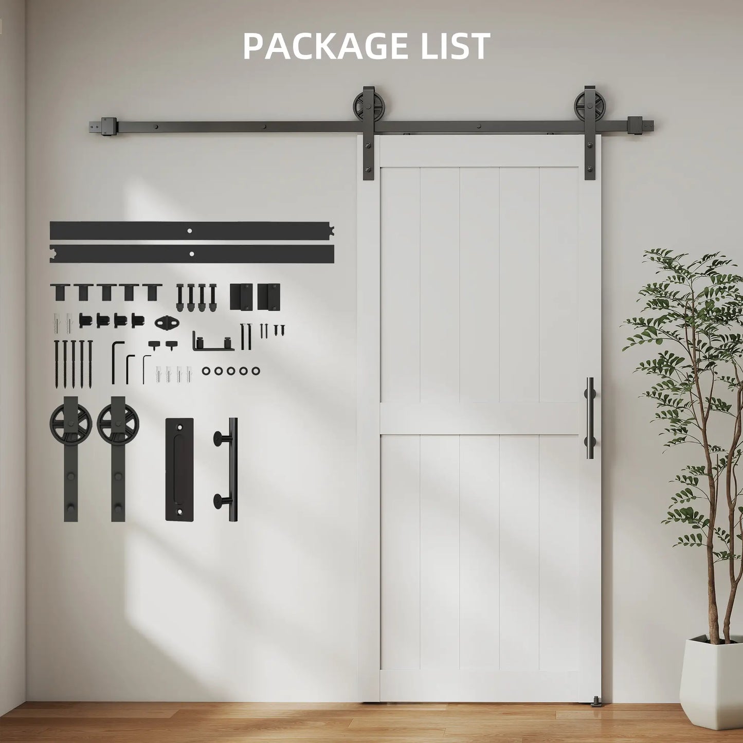 32inx84in Barn Door, Sliding Hardware Kit, Upgraded Rollers, White Door Hardware at Gallery Canada