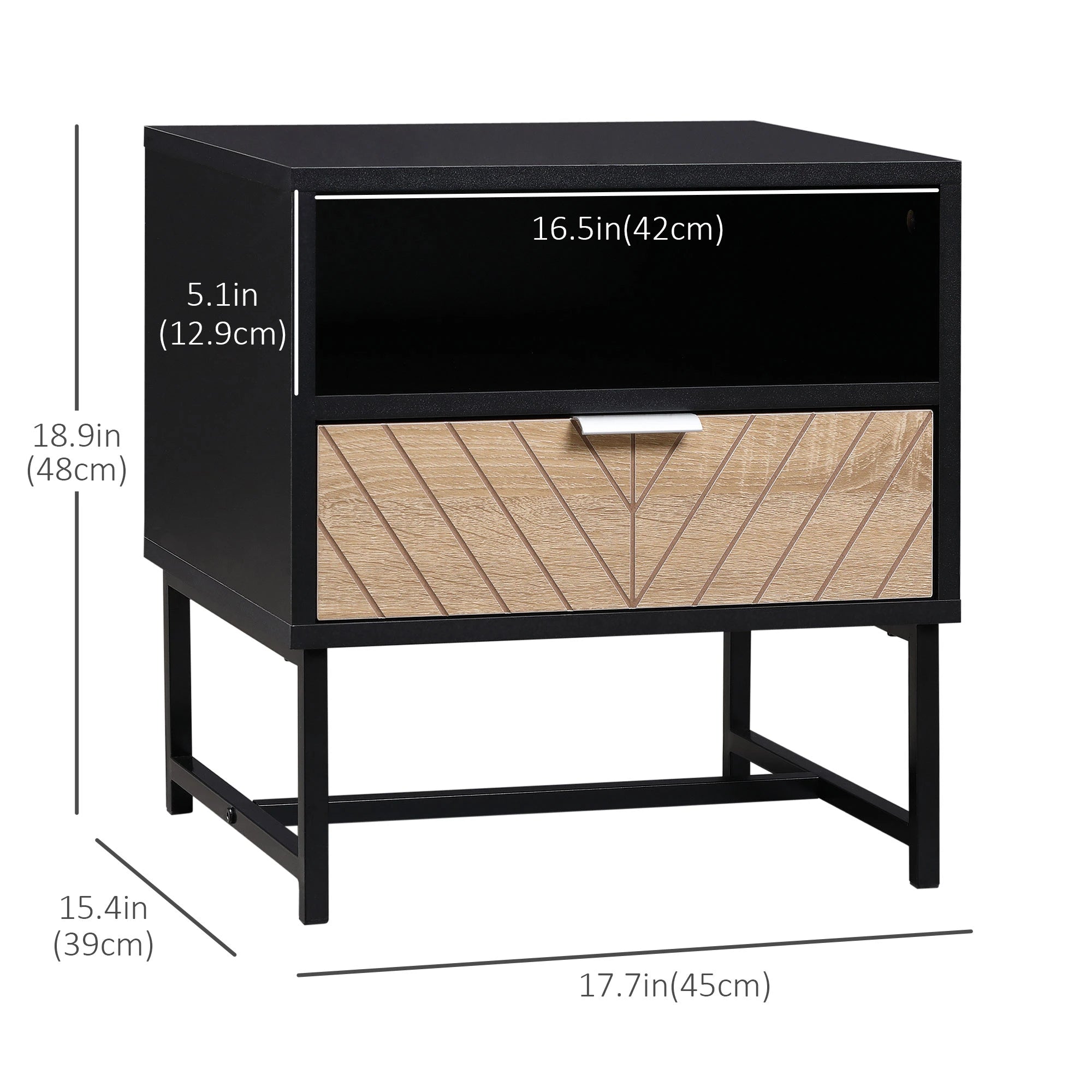 Modern Bedside Table with Drawer, Storage Shelf, Oak, Black Bedside Tables at Gallery Canada