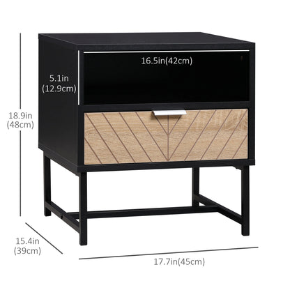 Modern Bedside Table with Drawer, Storage Shelf, Oak, Black Bedside Tables at Gallery Canada