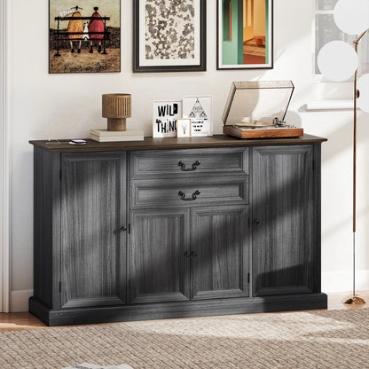 Farmhouse Sideboard with Charging Station, 58 Inch Buffet Cabinet, 2 Soft Close Drawers, Black Storage Cabinets at Gallery Canada