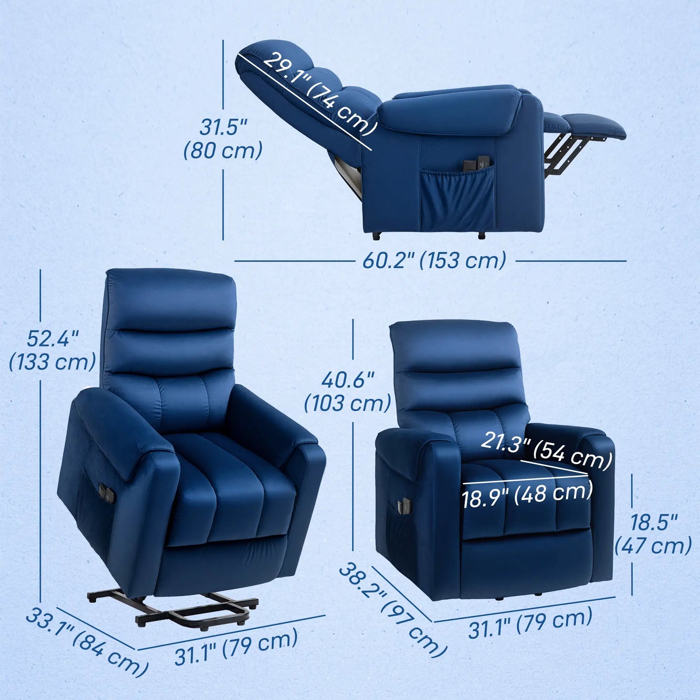 Elderly Lift Chair, Massage Recliner with 8 Vibration Points, Dark Blue Sofas & Reclining Chairs at Gallery Canada