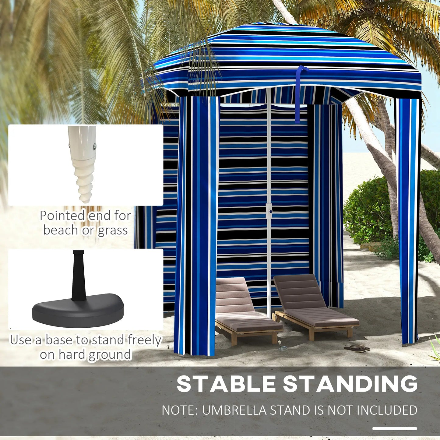 70.1" L x 70.1" W Cabana Umbrella, With Walls, Vents, Carry Bag, Blue Stripe