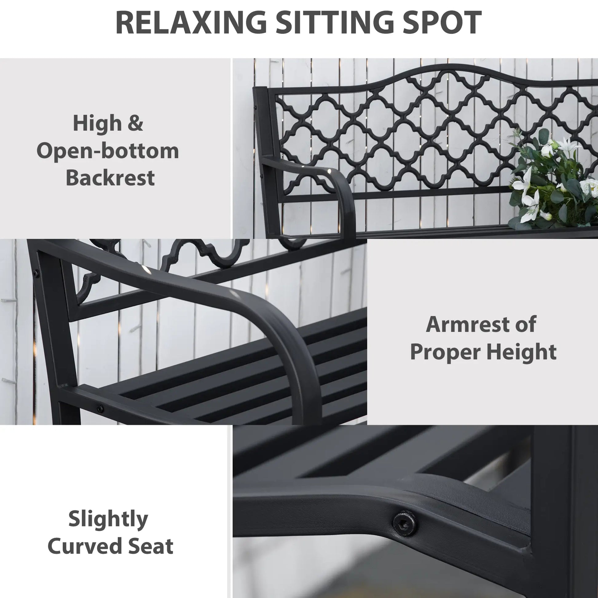2-Seater Steel Garden Bench, Antique Outdoor Loveseat, Black Outdoor Benches at Gallery Canada