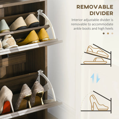 Shoe Storage Cabinet, 12 Pairs, 2 Flip Drawers, Adjustable Shelves, Walnut Shoe Storage Cabinets & Racks at Gallery Canada