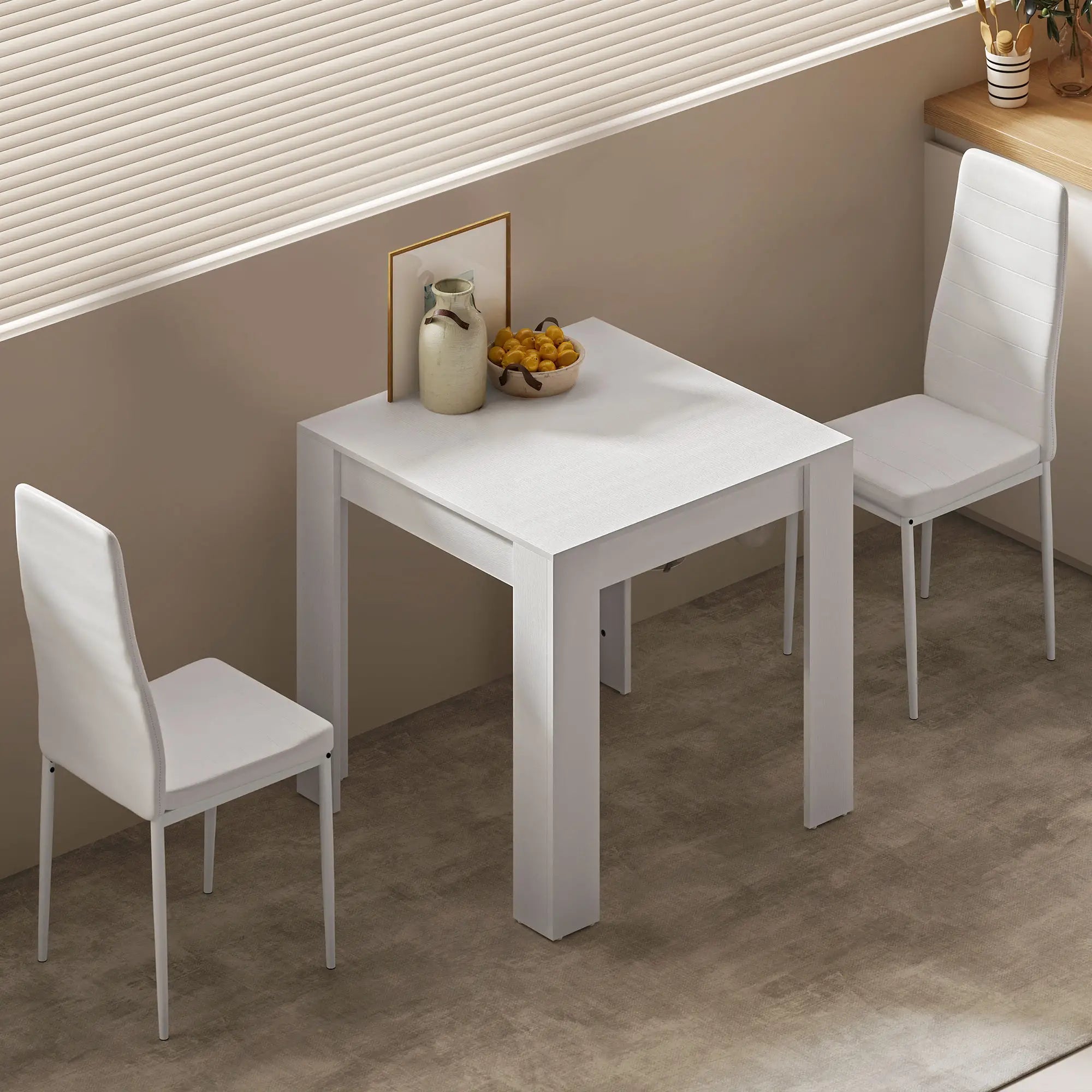 Square Dining Table Set for 2, PU Leather Chairs, White Dining Table Sets at Gallery Canada