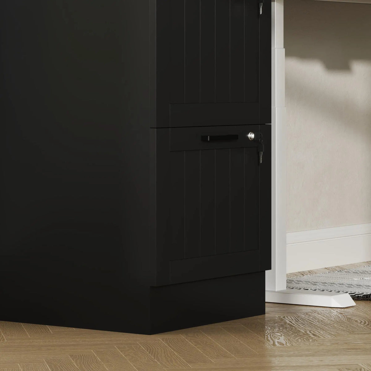 Armoire de classement à 3 tiroirs avec verrou, barres suspendues réglables, noir