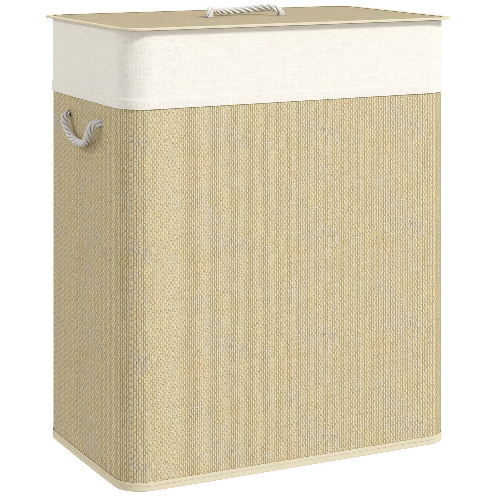 Double Laundry Basket with Lid, 100L Bamboo Hamper, Natural Clothing Storage at Gallery Canada