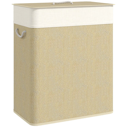 Double Laundry Basket with Lid, 100L Bamboo Hamper, Natural Clothing Storage at Gallery Canada