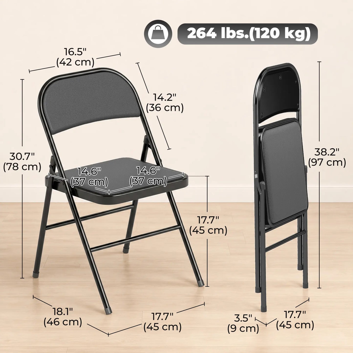 Set of 4 Metal Foldable Chairs, PU Leather Padded, Black Bar Stools at Gallery Canada