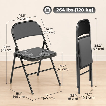 Set of 4 Metal Foldable Chairs, PU Leather Padded, Black Bar Stools at Gallery Canada