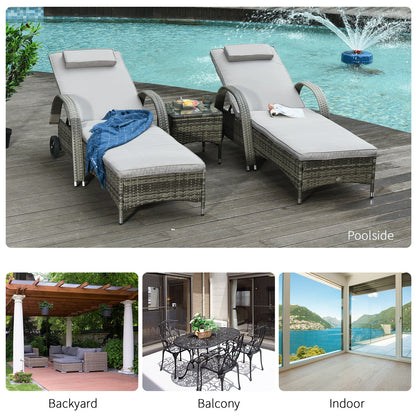 Rattan Lounge Set, Wheeled Chaise Chair with Glass Table, Mixed Grey, Grey Chaise Loungers at Gallery Canada