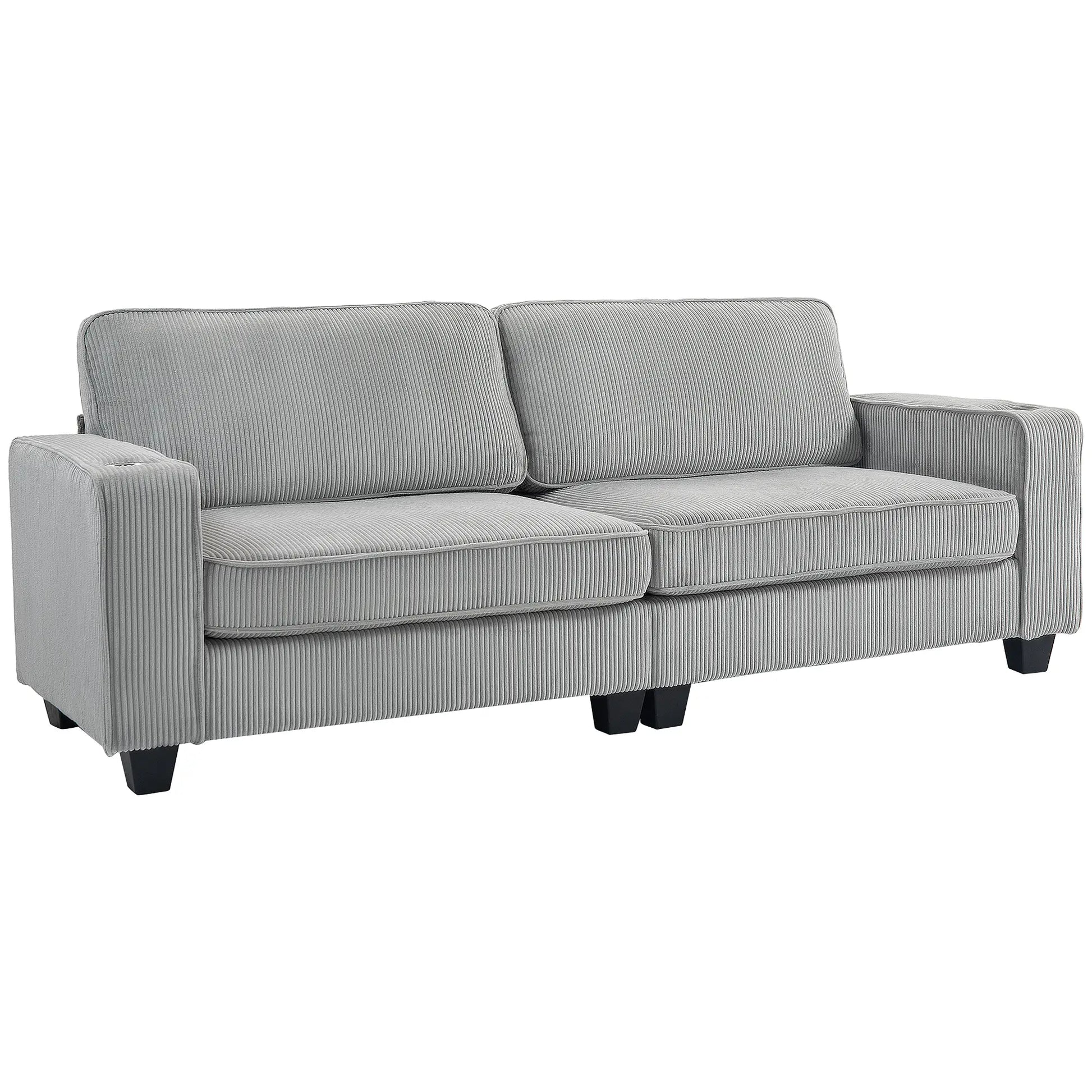 Three Seater Sofa, Fabric Couch with Spring Cushion, Cup Holders, Light Grey 3-Seater Sofas at Gallery Canada