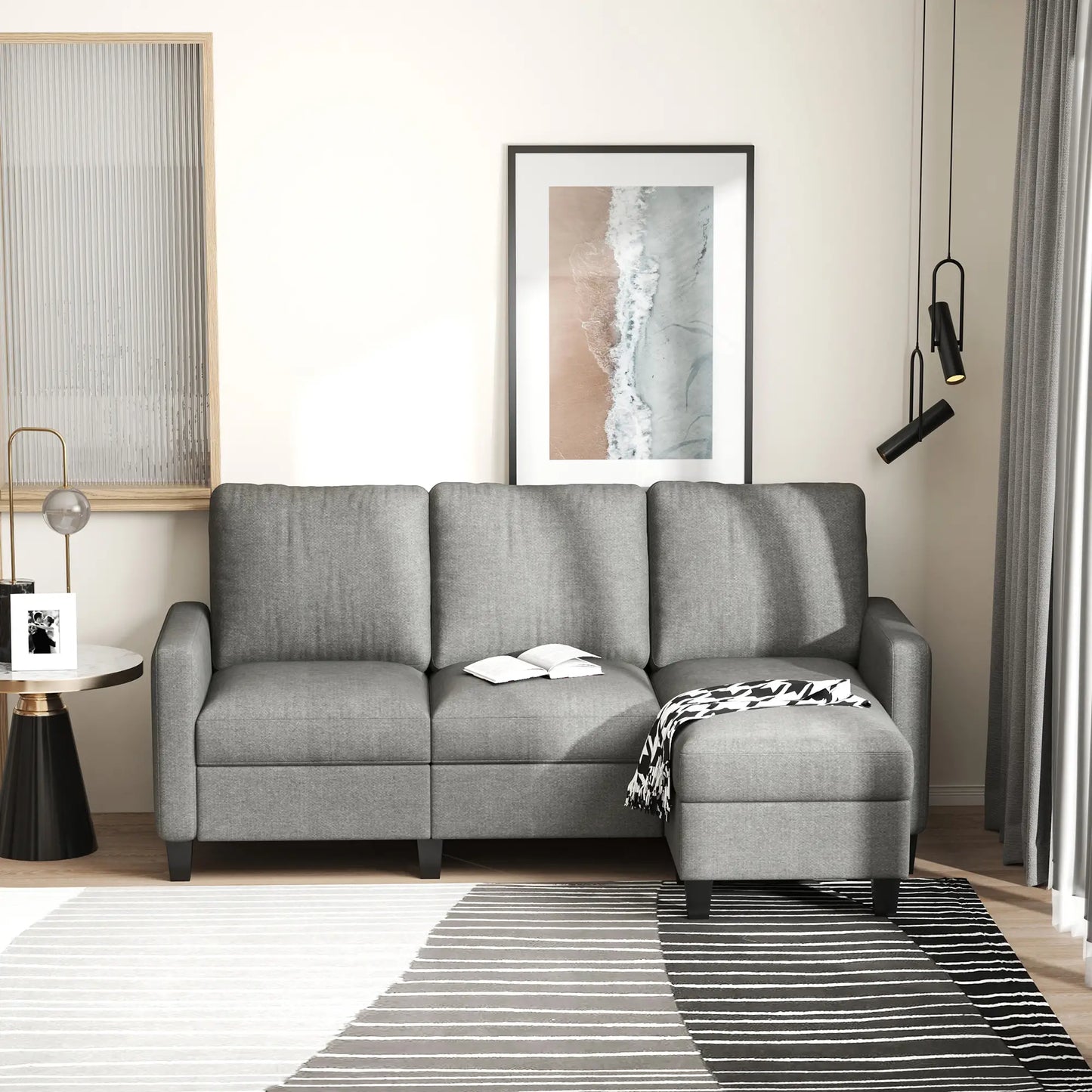 L-Shape Sectional Sofa with Ottoman, Modern Living Room Couch, Light Grey 3-Seater Sofas at Gallery Canada